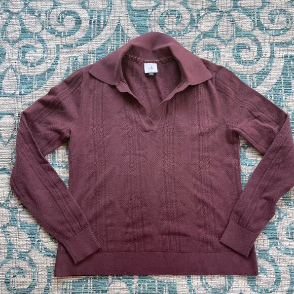 Cabi Athena Collared V-Neck Pullover Sweater in Port/Merlot - Size S - Picture 2 of 7